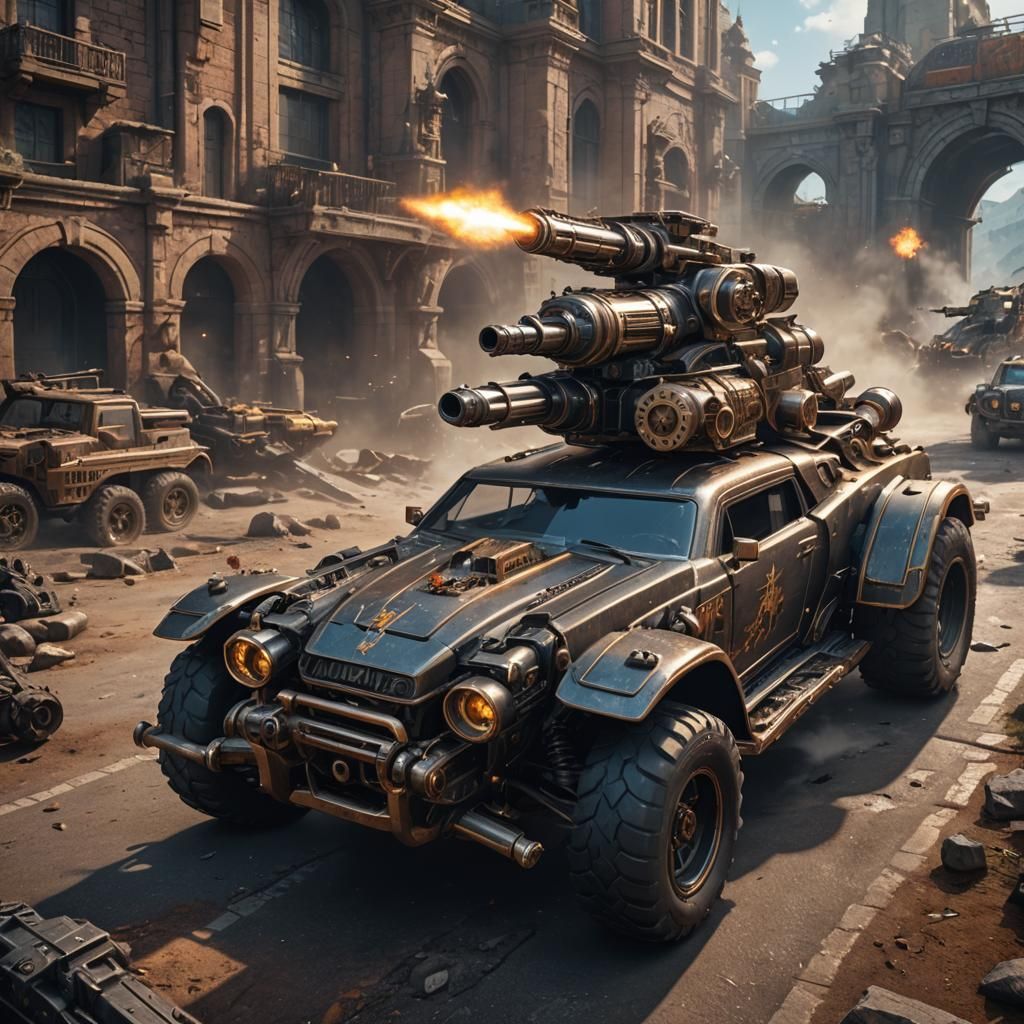 Gatling Gun Car in Detailed Matte Painting