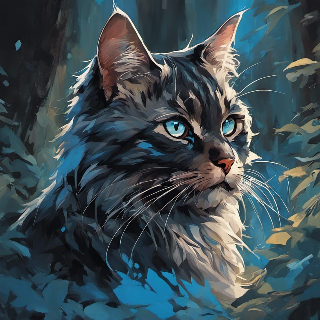 Growling Tabby Cat Portrait in Dark Forest