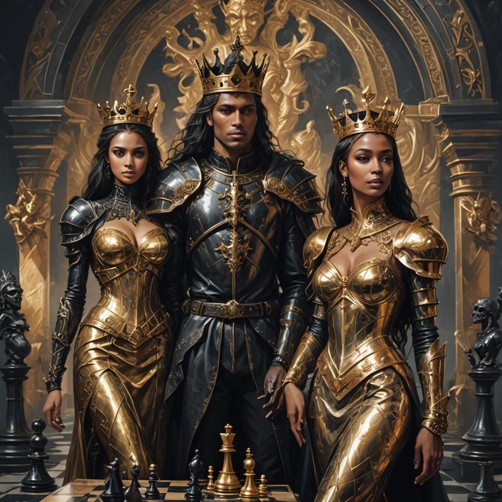 Chess King and Queen: Metallic Dark Fantasy Portrait