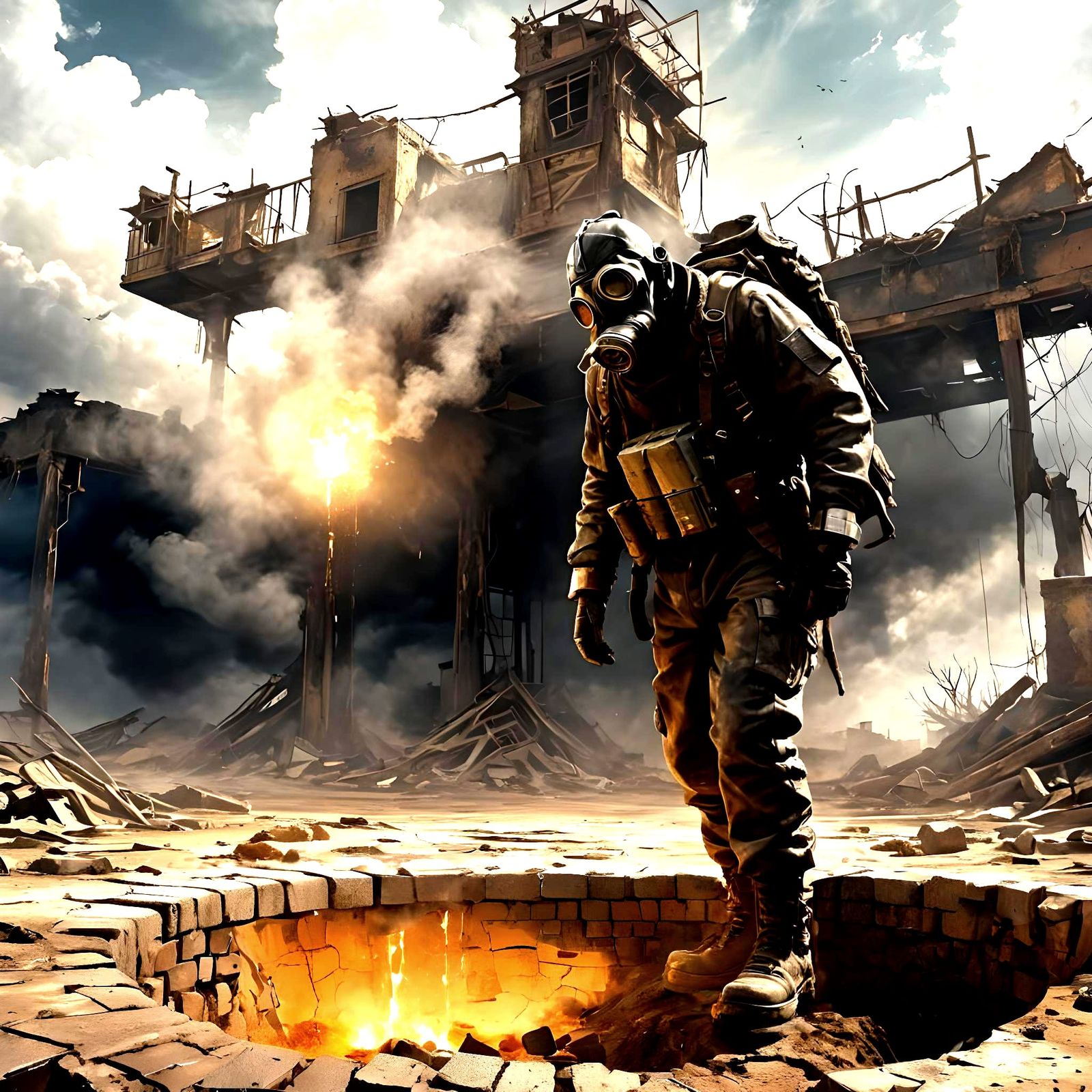 Post-Apocalyptic Man in Gas Mask: Impasto Texture