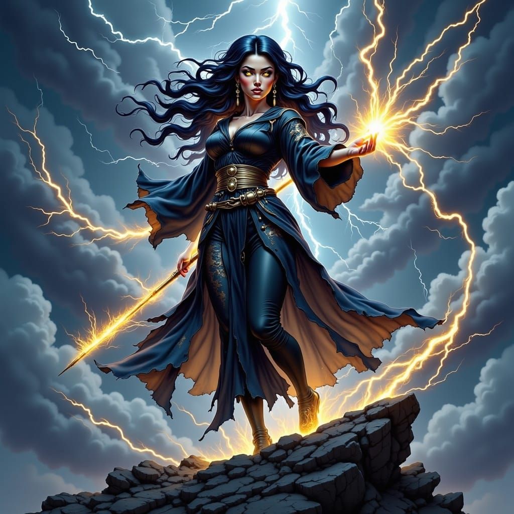 Electric Mage Channels Tempest in Anime Style