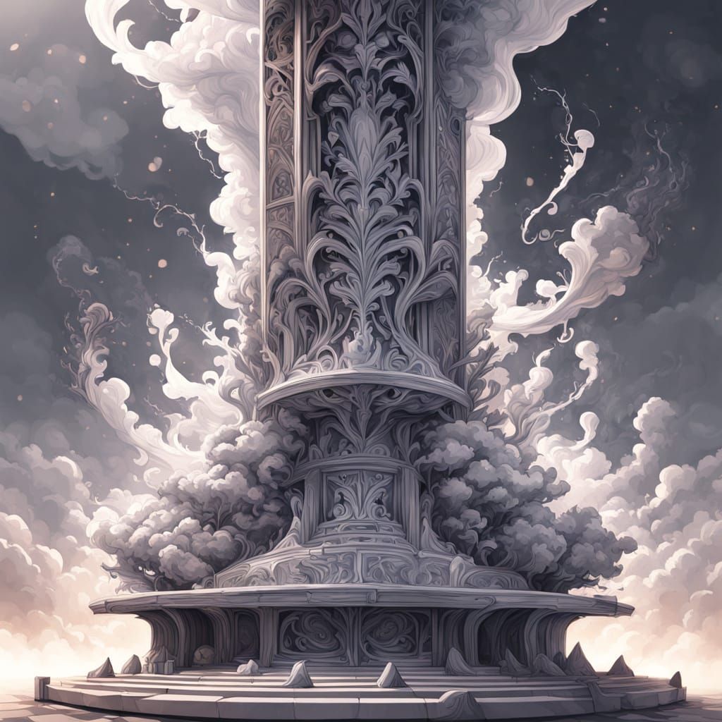 Abstract Smoke Pillar with Fractal Swirls in Dramatic Light