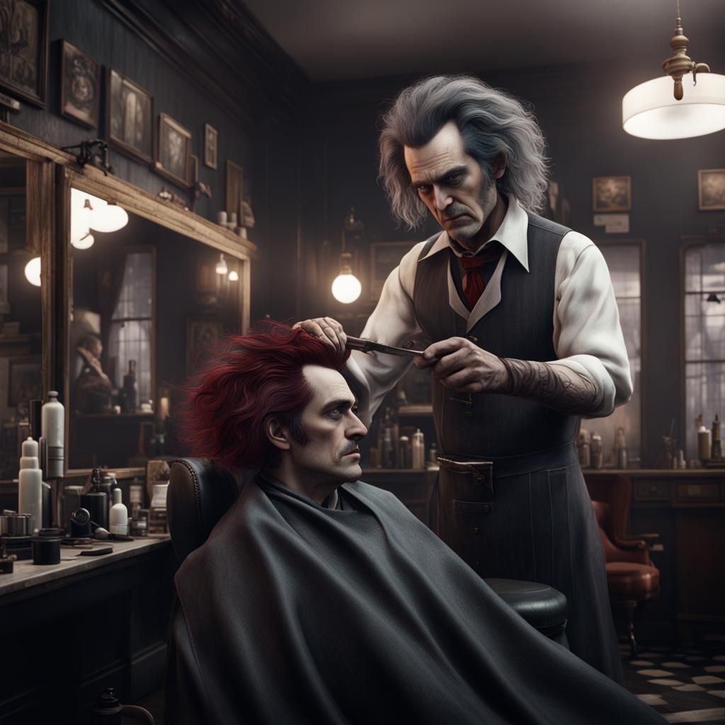 Sweeny Todd at the Hair Salon: Detailed Matte Painting
