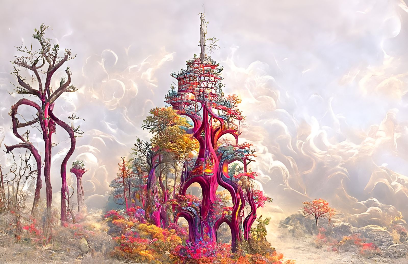 Psychedelic Sci-Fi Tower and Ladder Painting