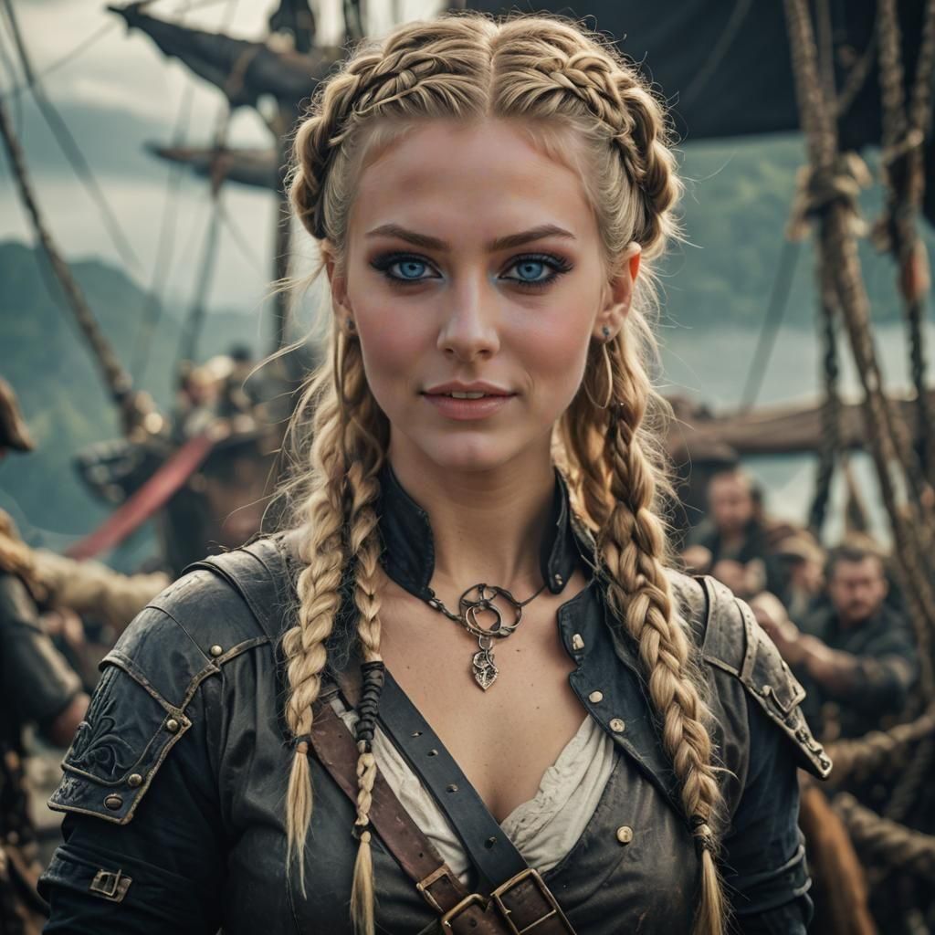 Cinematic Pirate Rogue with Viking Braids Film Still