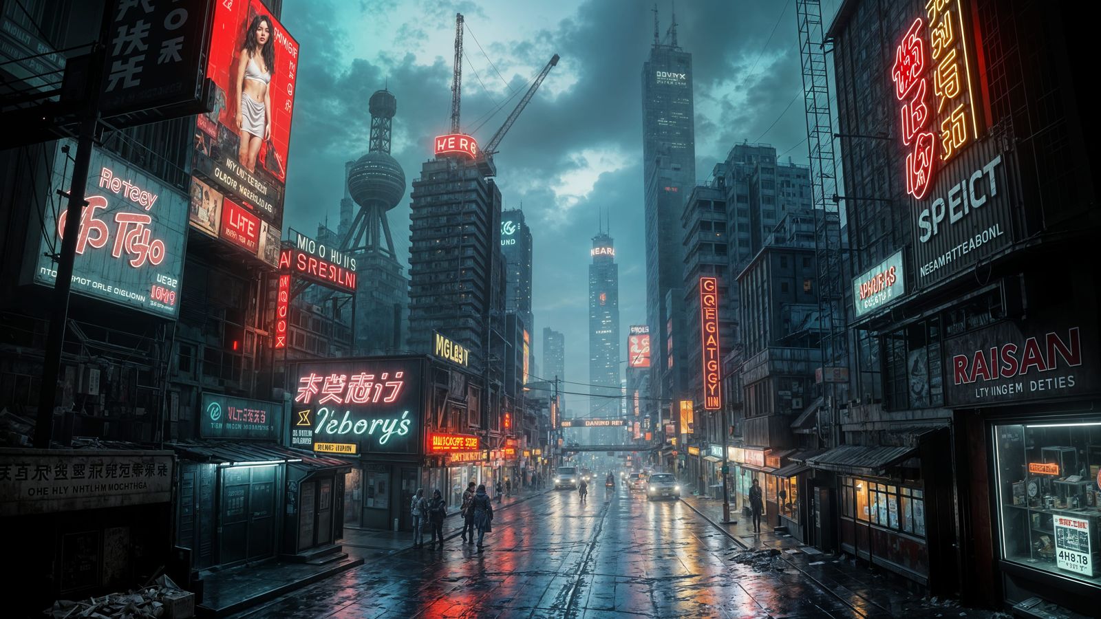 Dystopian Cyberpunk Megacity with Neon Lights