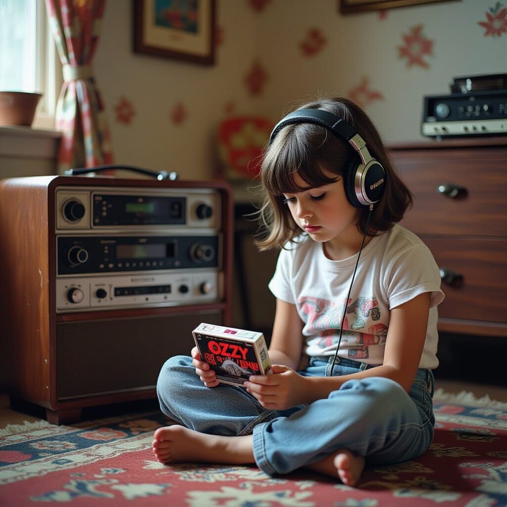 Sorrowful Girl with Ozzy Osbourne Cassette, Cinematic Film S...