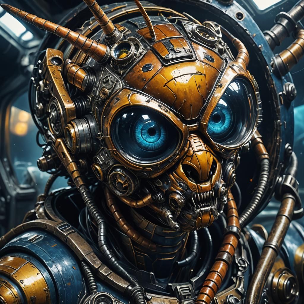 Surreal Sci-Fi Hornet with Human Face