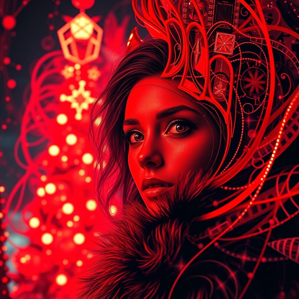 Retro-Futuristic Holiday Celebration in Red Expressionist St...