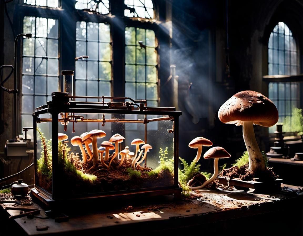Mushrooms Grow in Abandoned Lab Terrarium