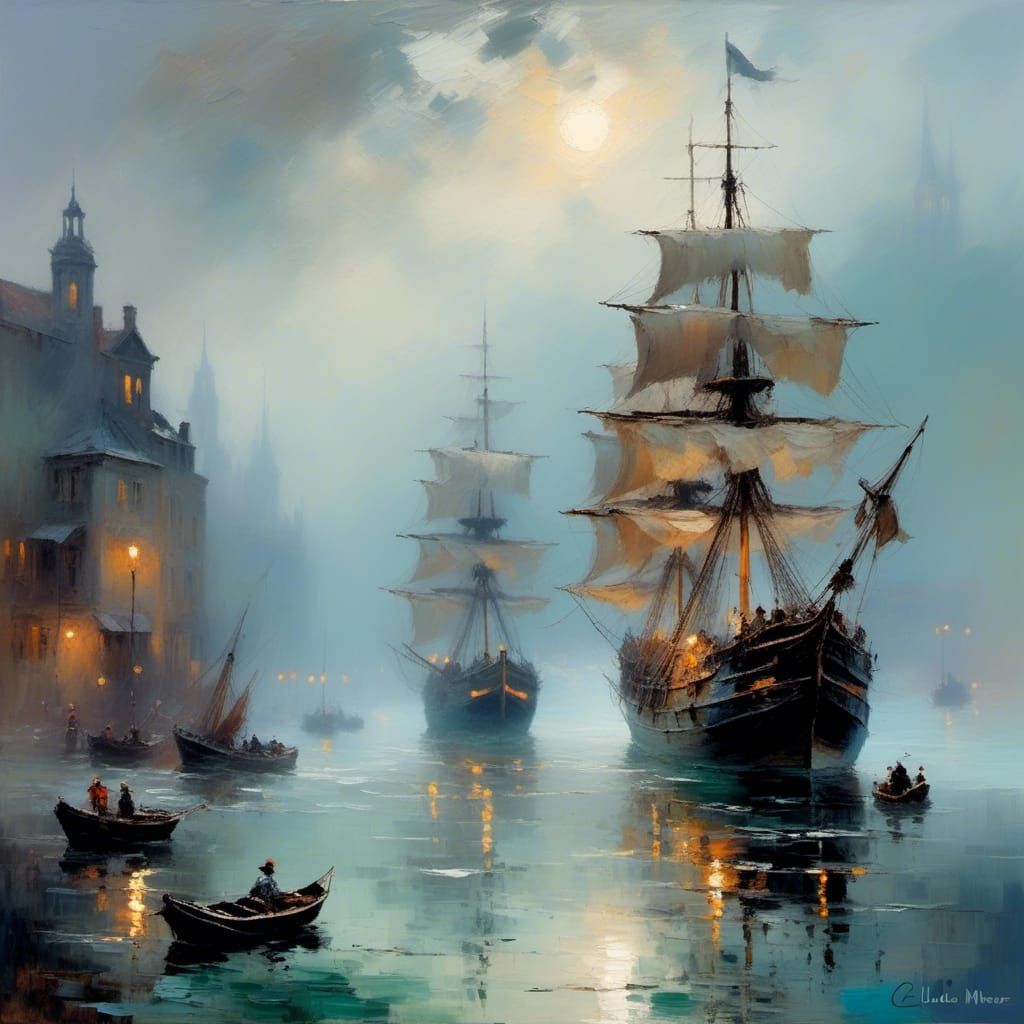 Ethereal Galleon Seascape in Impressionist Style