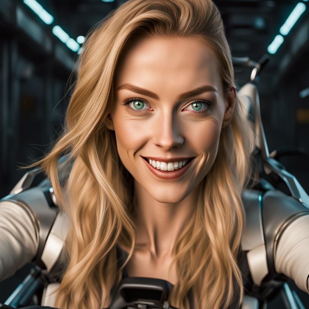 Cyberpunk Girl on Hoverbike with Evil Grin