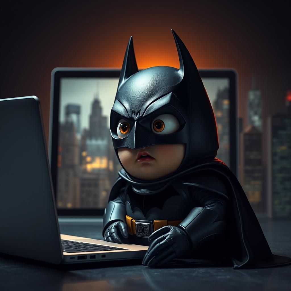 Batman Egg Stunned by Laptop: Digital Art