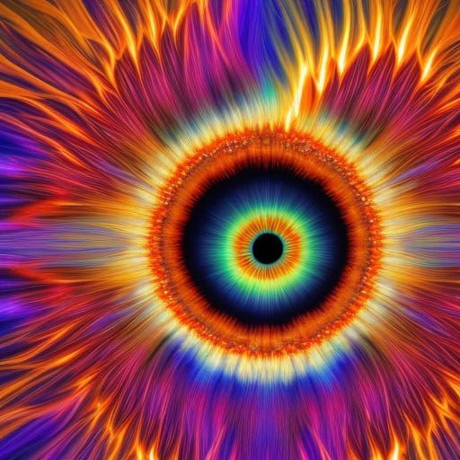 Fiery Eye with Purple Hair in Holographic Style