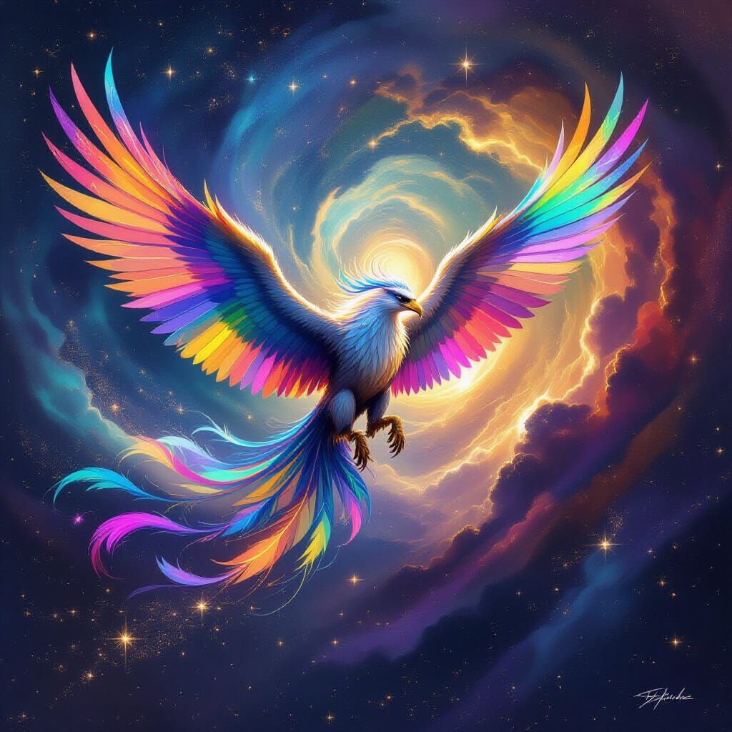 Majestic Gryphon Soars Through Cosmic Nebula