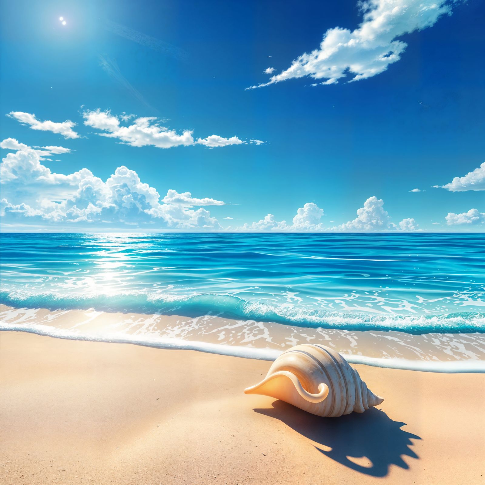 Calm Seaside Scene with Gentle Waves and Warm Sunlight