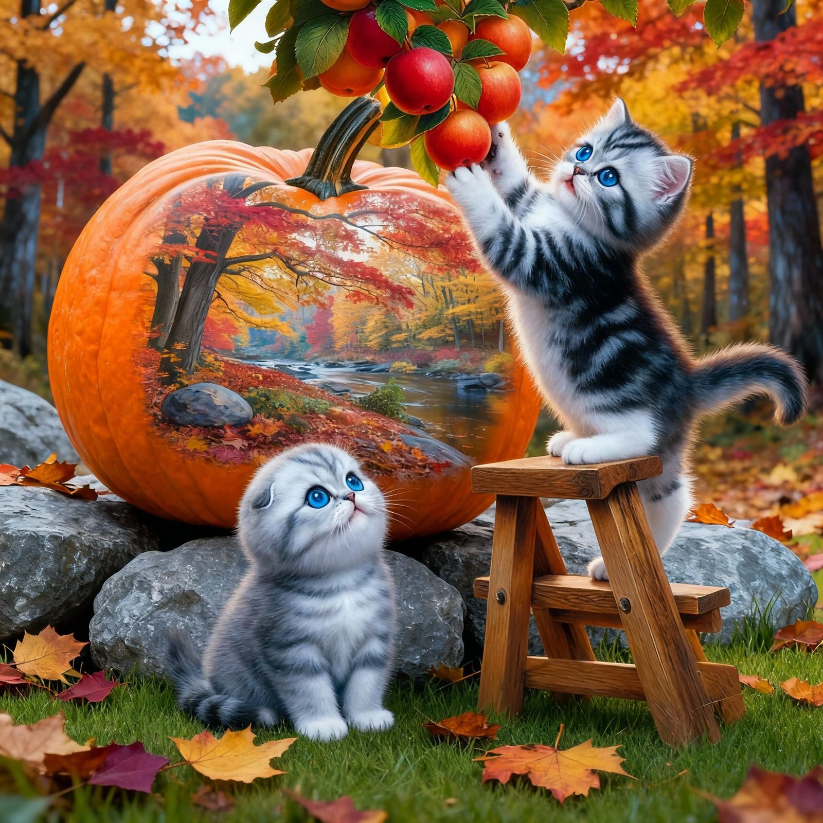 Kitten With Pumpkin Background
