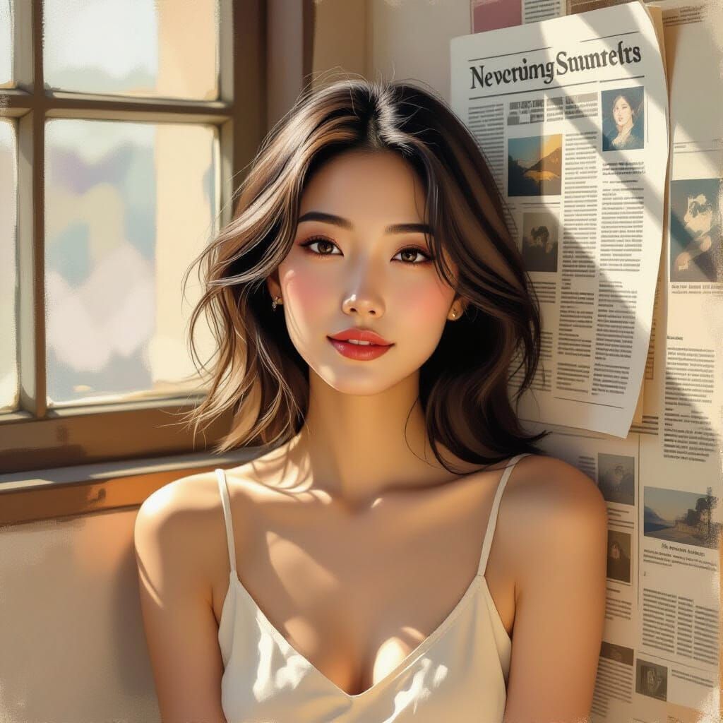 Elegant Asian Woman in Soft Light, Impressionistic Style