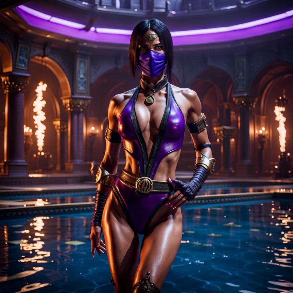 Mileena in a royal swimming pool