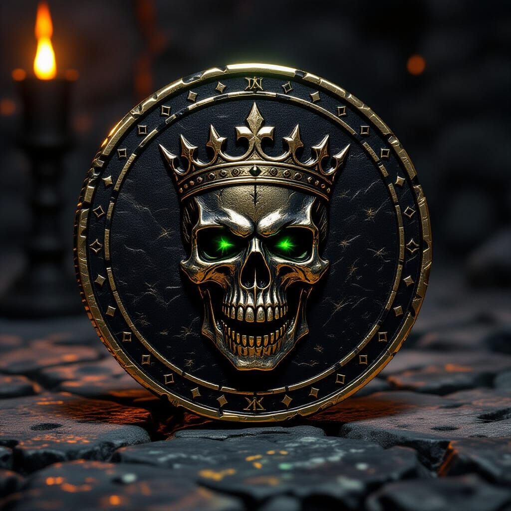 Cursed Black-Gold Coin with Dragon Skull