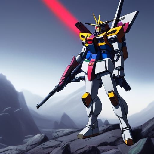 Detailed Gundam Robot Matte Painting in Deep Color