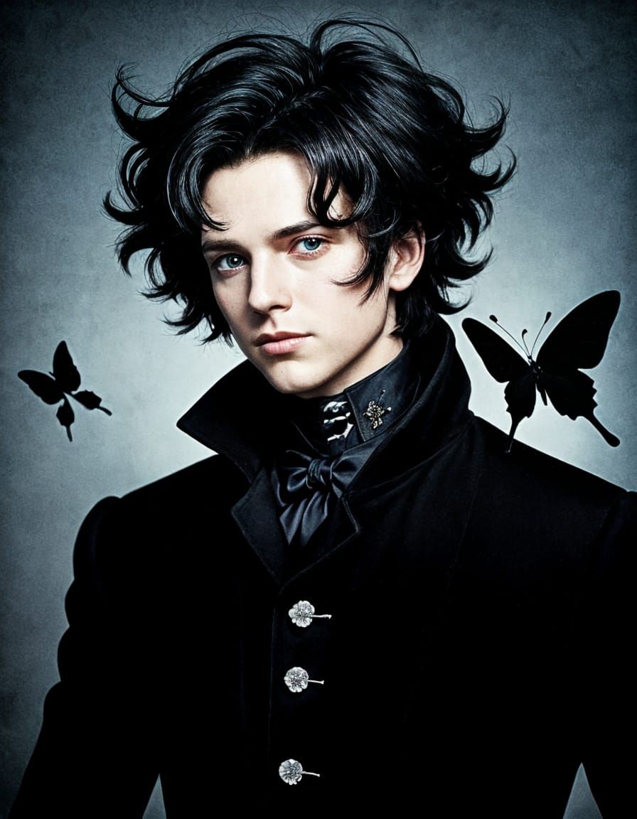 Man with Scissor Hands and Butterflies Silhouette