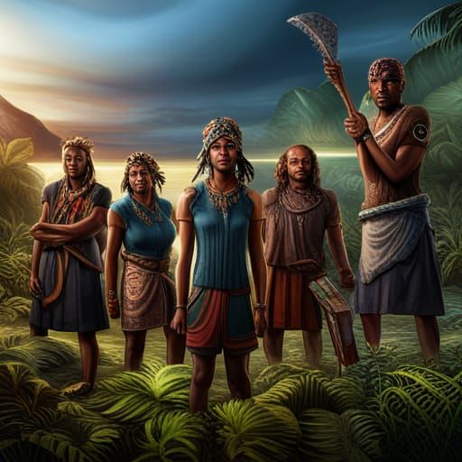 Papua New Guinean Workers in Fantasy Art Style