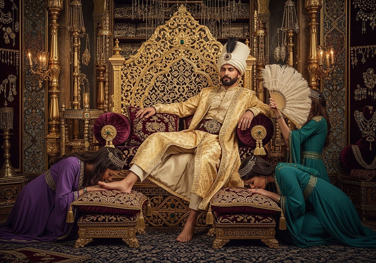 Ottoman Sultan on Jeweled Throne, Opulent Portrait