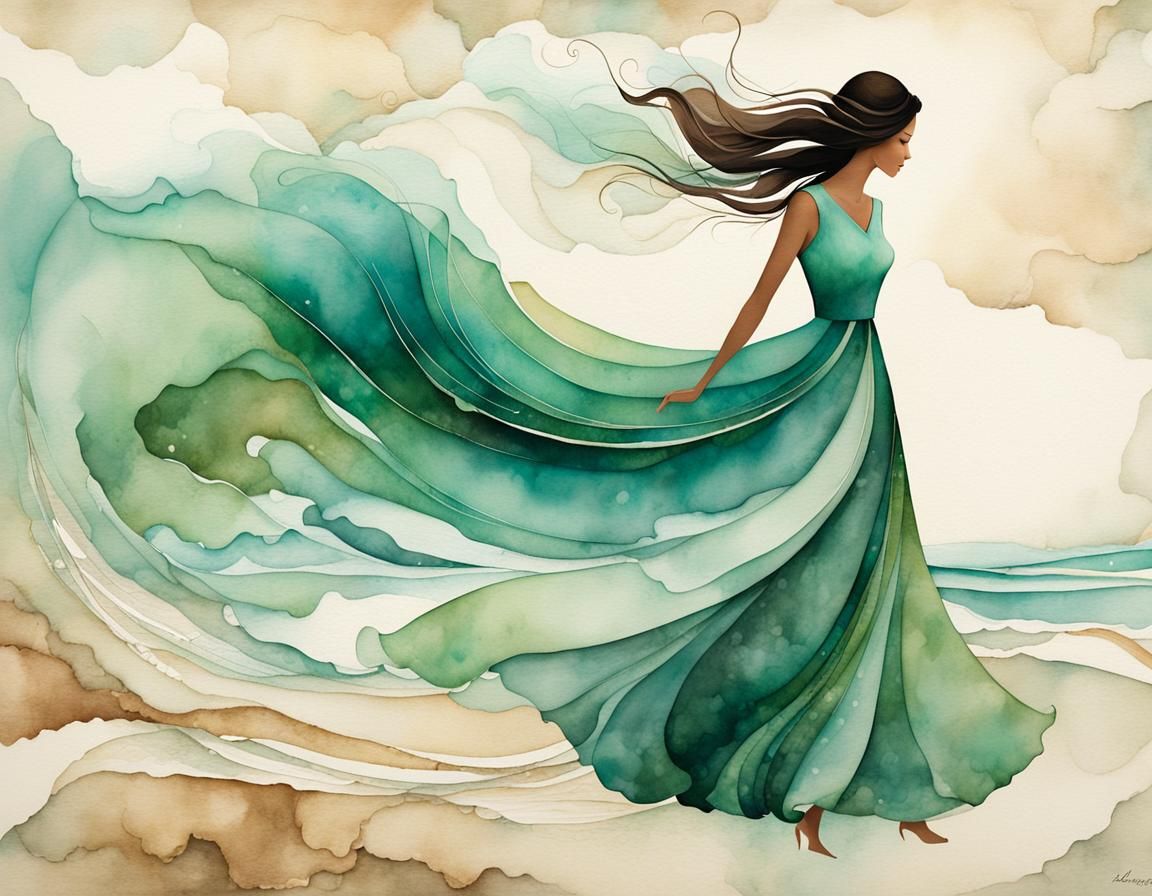 Seafoam Dress in Whimsical Storybook Style