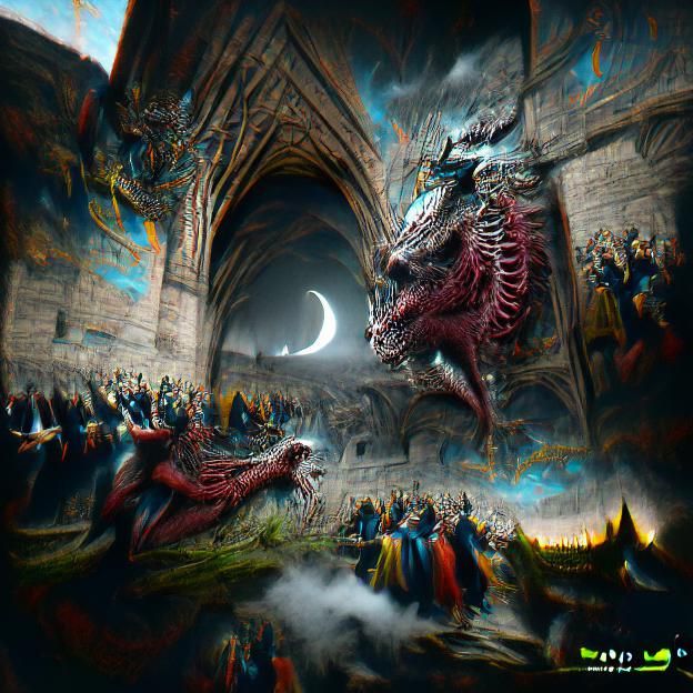 Sinister Medieval Dragon in Gothic Horror Style