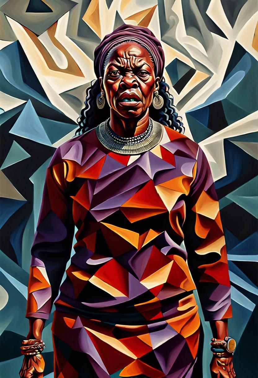 Angry African Mom: Post-Impressionist Oil Painting
