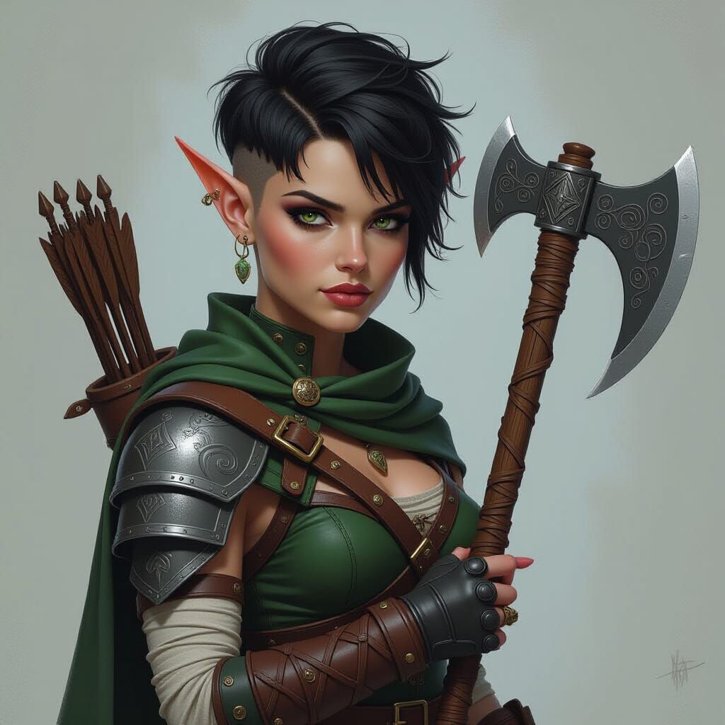 Fantasy Half-Elf Rogue with Celtic Axe, Matte Painting