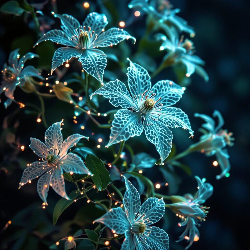Intricate Lace Clematis Glowing with Bioluminescence