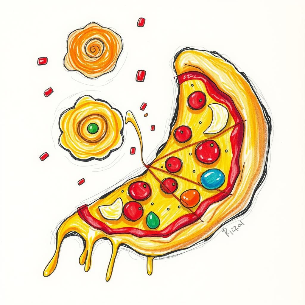 Whimsical Children's Drawing: The Smell of Pizza