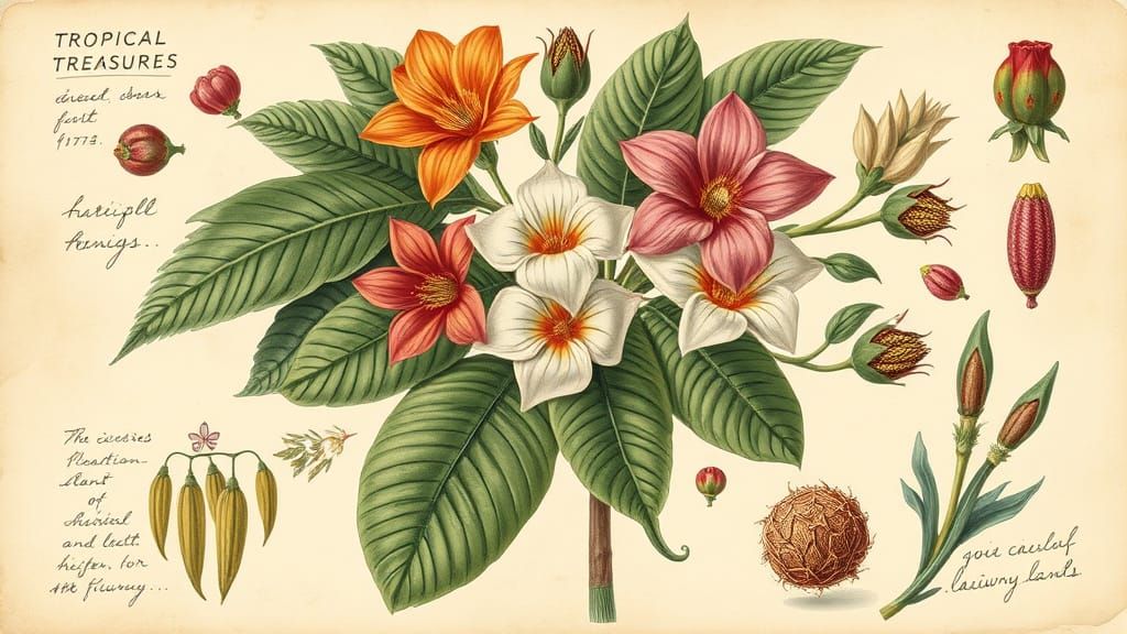 Vintage Botanical Plate of Tropical Plants