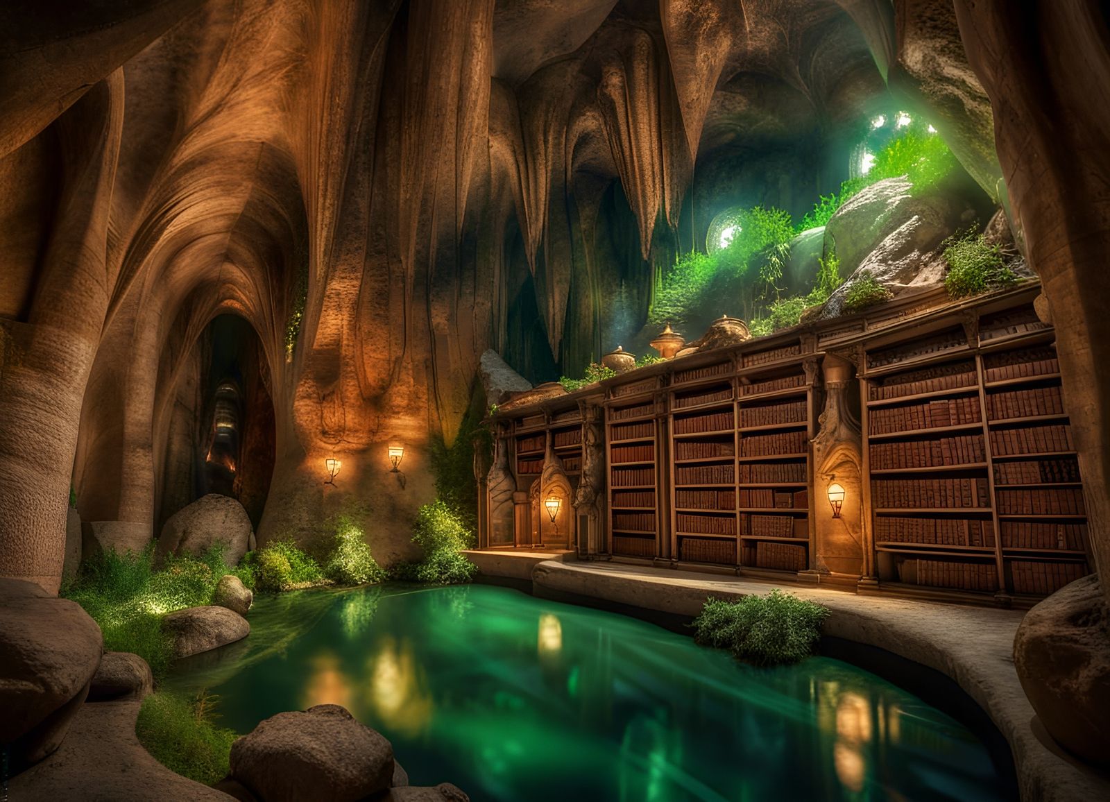 Mysterious Ancient Library Inside Gigantic Cavern