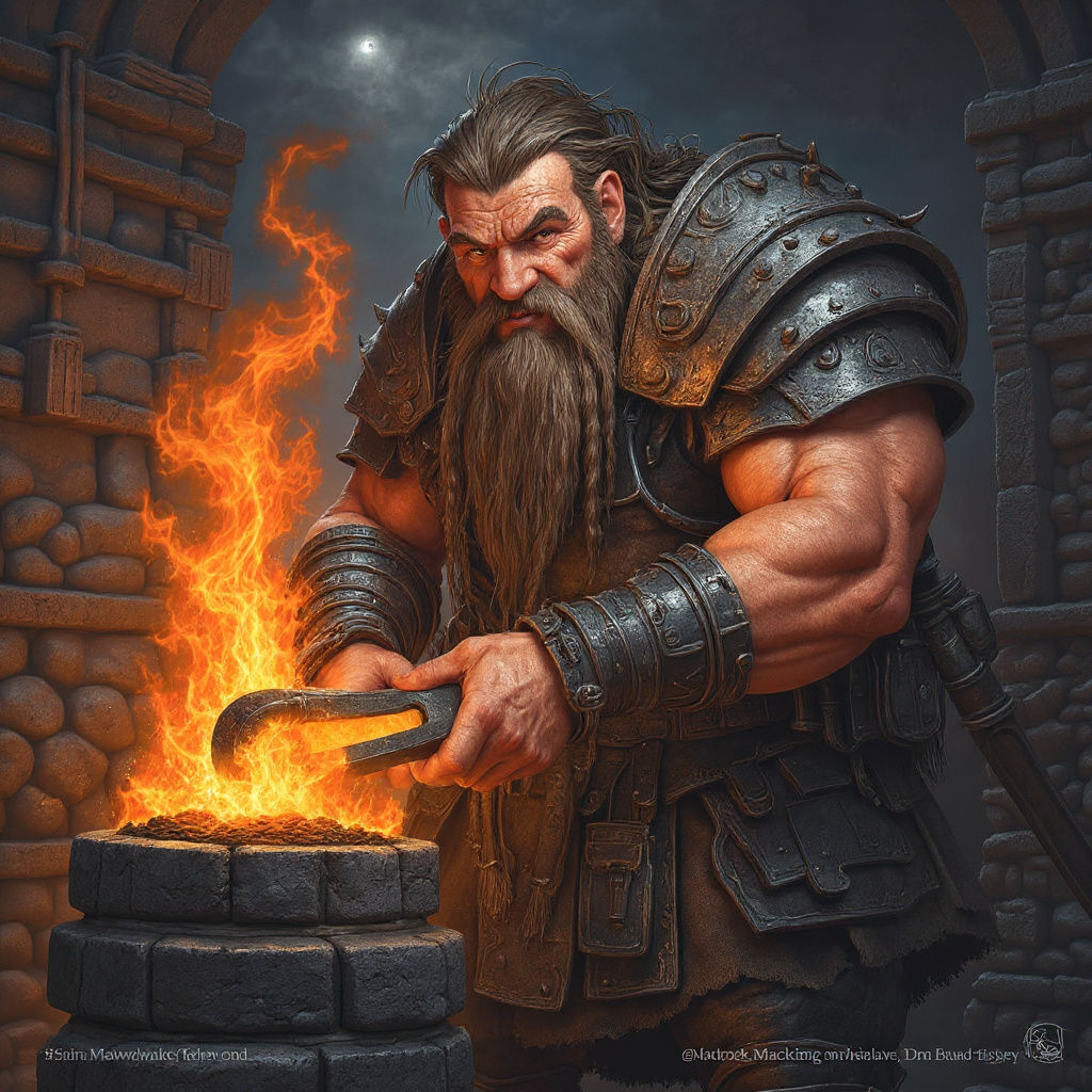 Dwarven Blacksmith at Roaring Forge in Fantasy Style
