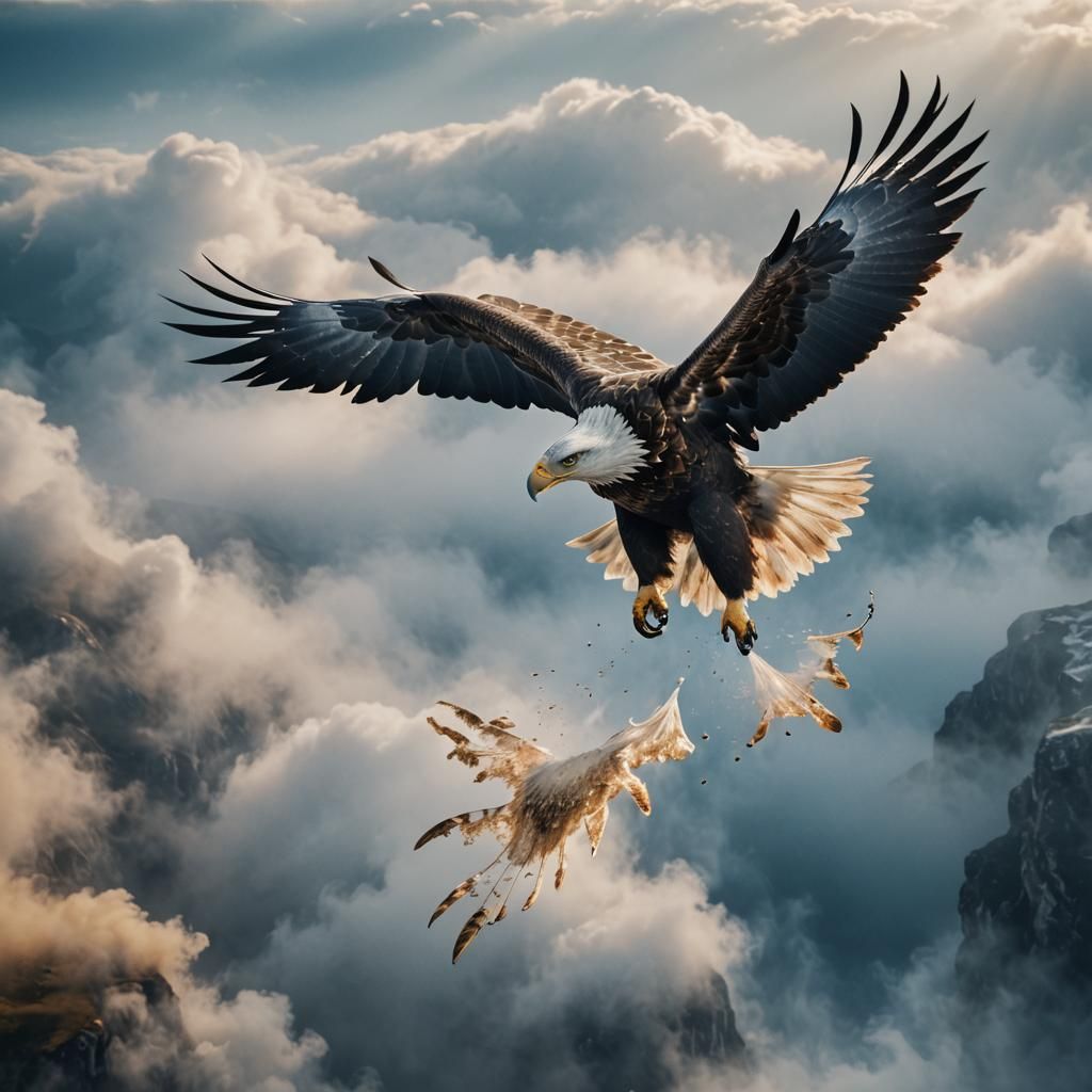 Eagle Wings in Misty Vaporwave Dawn: Macro Photography