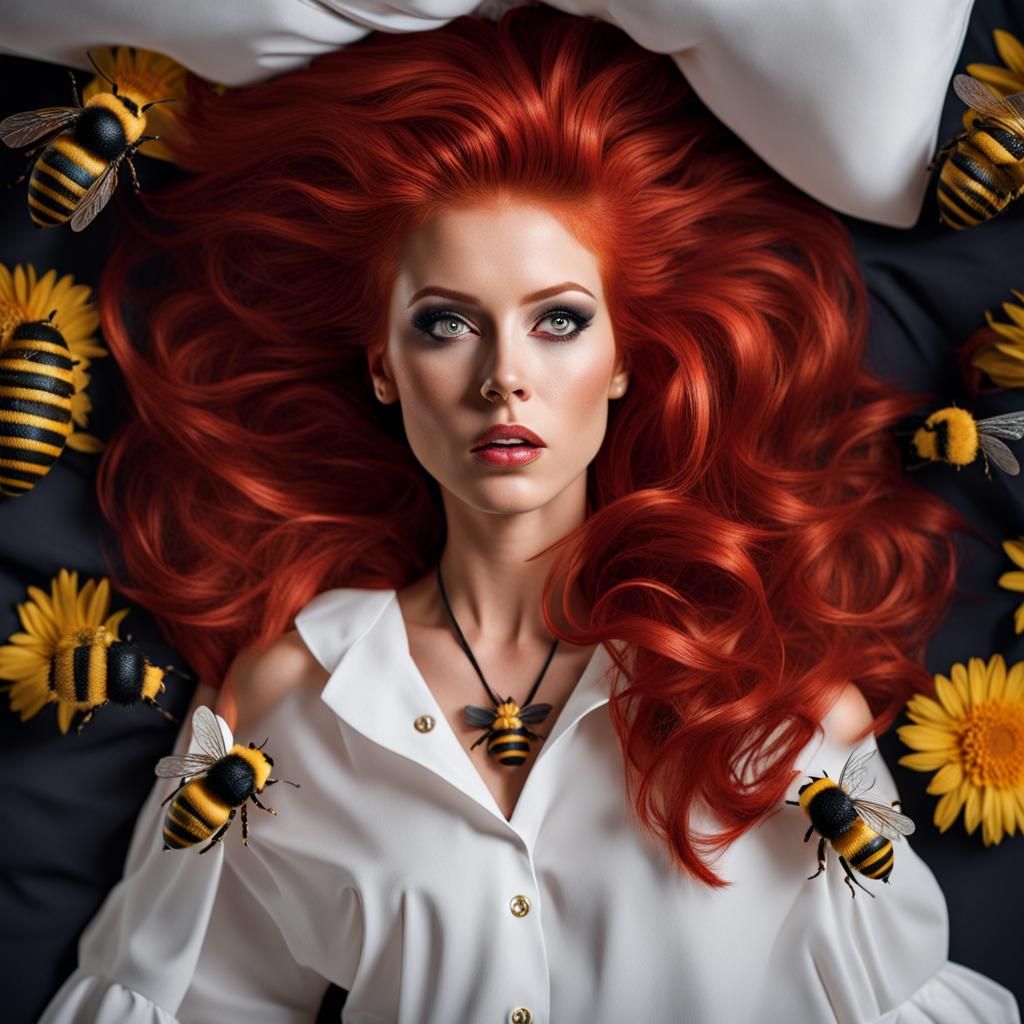 Scary Bee Person with Big Red Hair