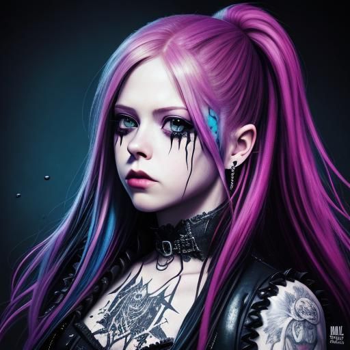 Avril Lavigne Goth Portrait in Splash Art Style