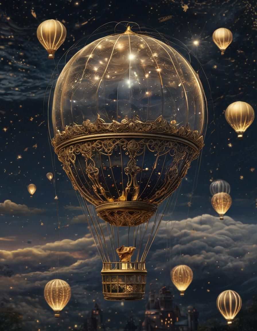 a huge clear glass hot air balloon in the sky,