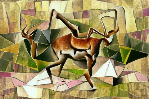 Dancing Antelope in Cubist Style