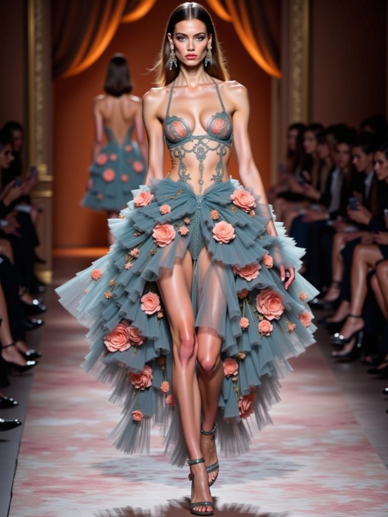 Surreal Fashion Model Struts Catwalk in Alta Moda Spring Col...