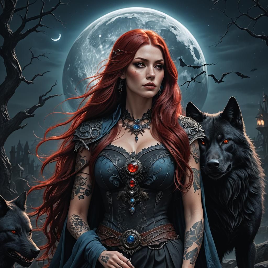 Tattooed Girl, Black Wolf and Blue Moon