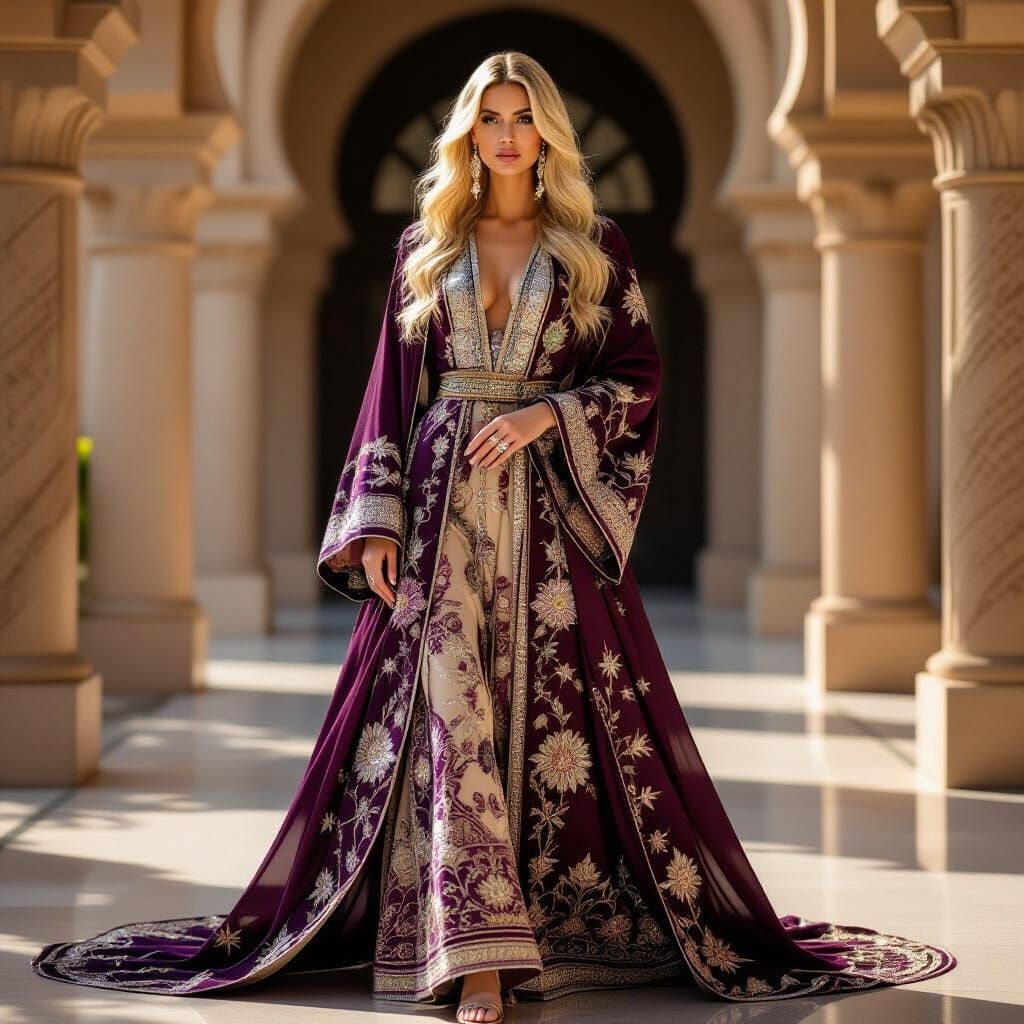 Regal Blonde in Opulent Jewel-Toned Abaya