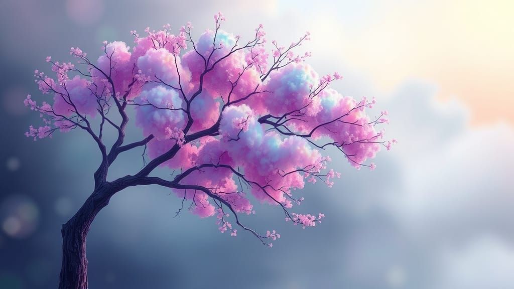 Ethereal Tree Landscape in Iridescent Hues