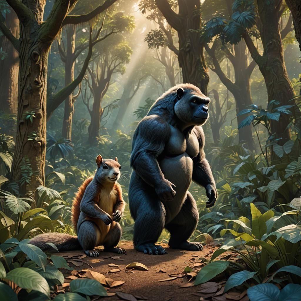 Peanut the Squirrel Meets Harambe: Fantasy Art