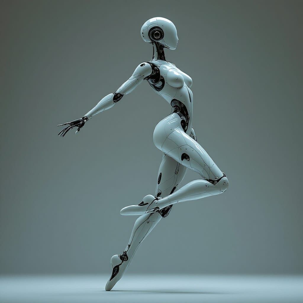 Cyberpunk Ballerina Robot in Elegant Ballet Pose