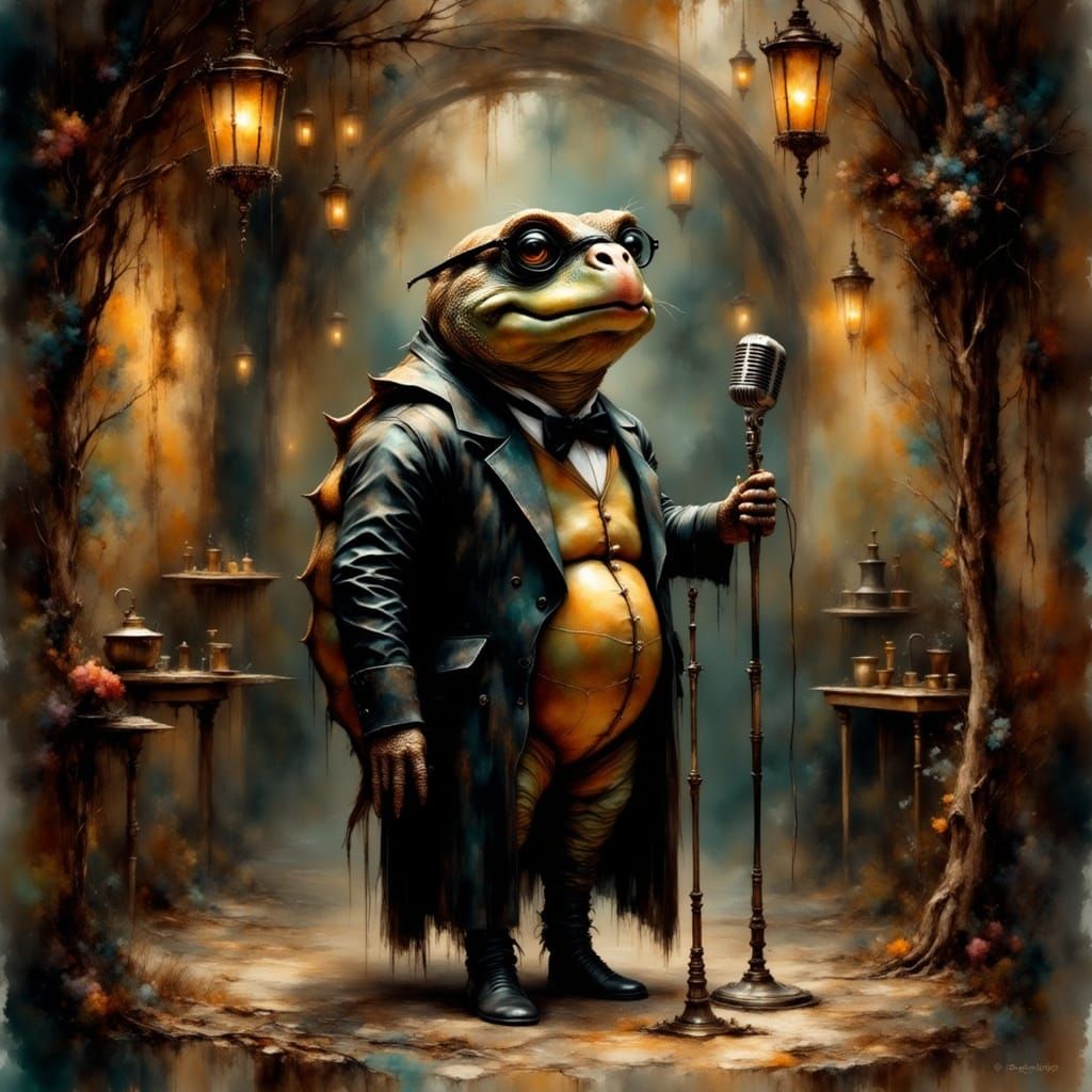 Turtle Jazz Singer in Dark Whimsical Style