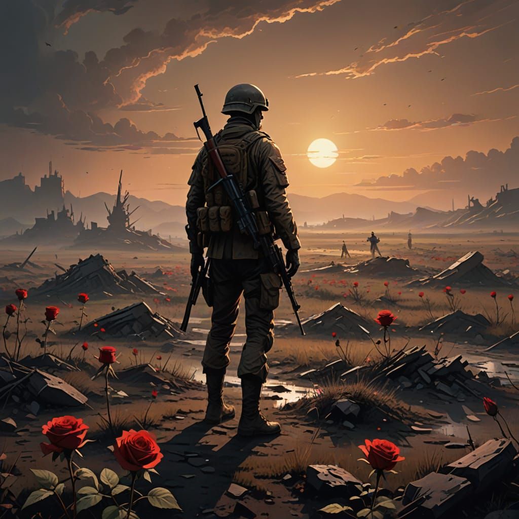 Hope Amidst Despair: Soldier on a Battlefield